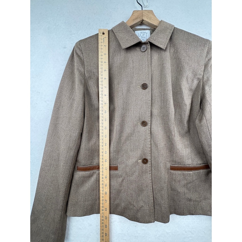 LOFT Blazer Womens 8 Tweed Faux Leather Trim Tailored - Picture 6 of 8